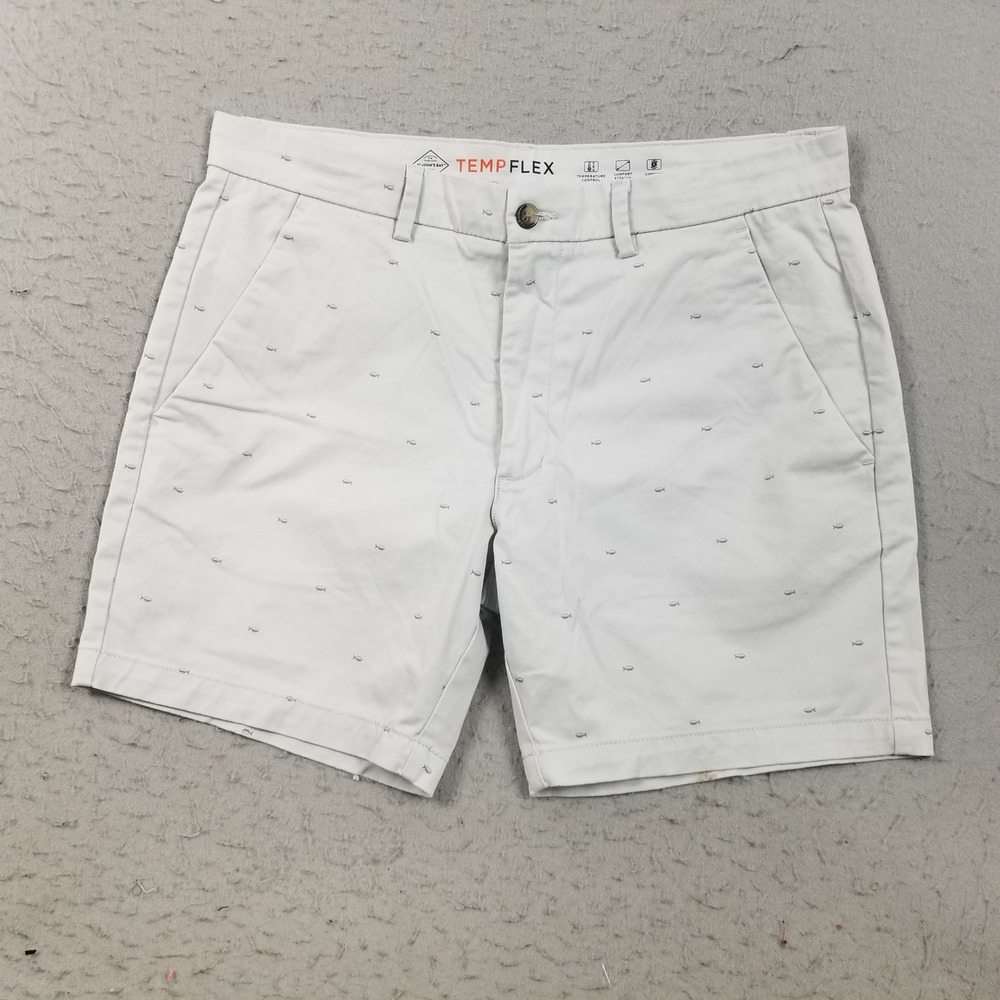 St John's Bay Shorts Mens 36 Gray Temp Flex Fish Embroidered Chino Flat Front